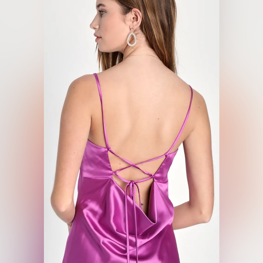 Lulus Chic Allure Purple Satin Lace-Up Mini Slip Dress - Picture 2 of 8